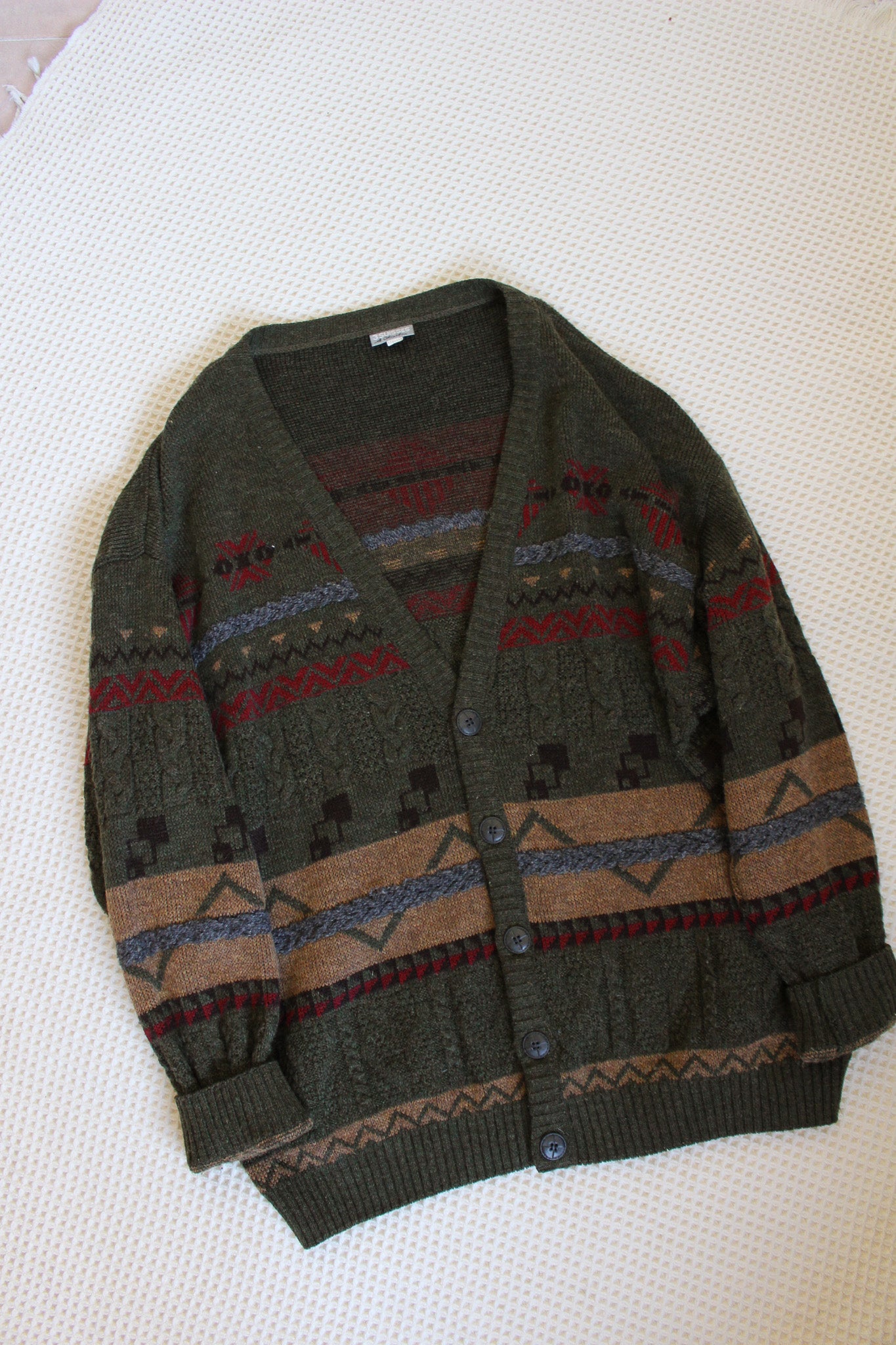 Olive Textured Grandpa Cardi